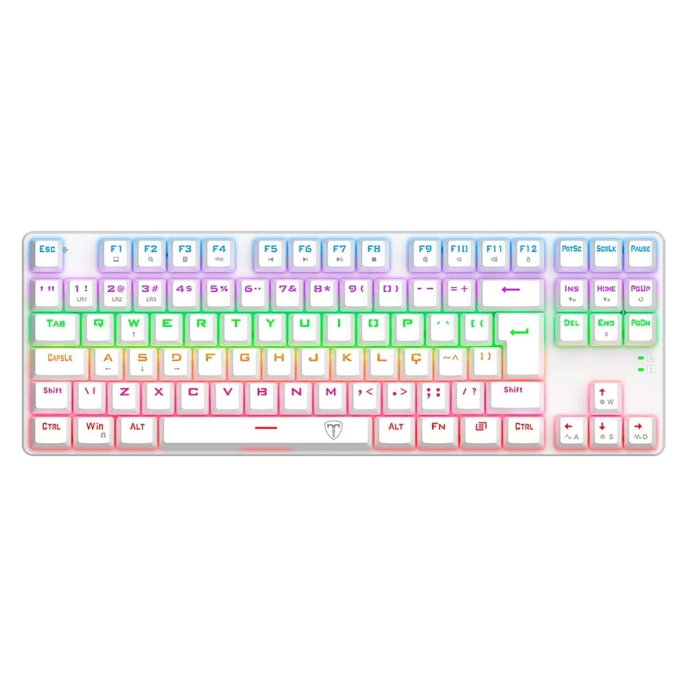 Teclado Gamer Mecânico T-Dagger Bora TKL RGB Switch Brown Dust-Proof ABNT2 Branco T-TGK313W-BR