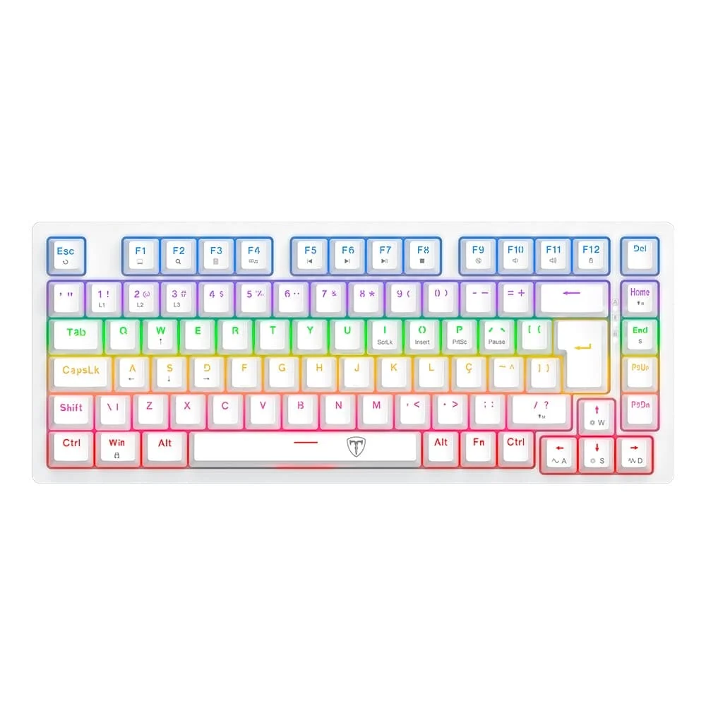 Teclado Gamer Mecânico T-Dagger Megatre RGB Switch Brown Dust-Proof ABNT2 Branco T-TGK326W-BR
