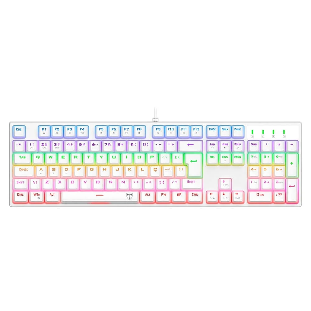 Teclado Gamer Mecânico T-Dagger Rebel Full-Size RGB Switch Brown Dust-Proof ABNT2 Branco T-TGK328W-BR