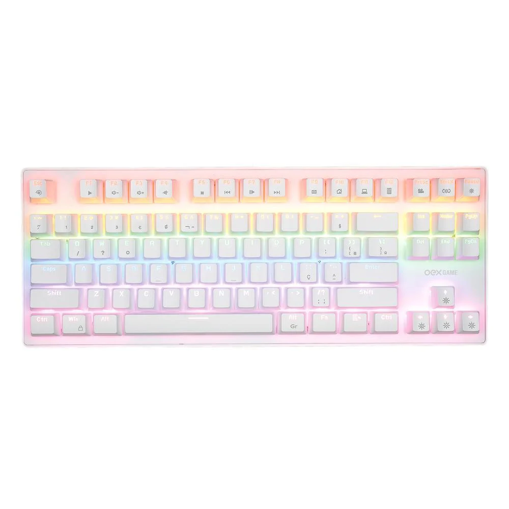 Teclado Gamer Mecânico OEX Wolf LED Rainbow Switch Outemu Brown Anti-Ghosting ABNT Branco TC605