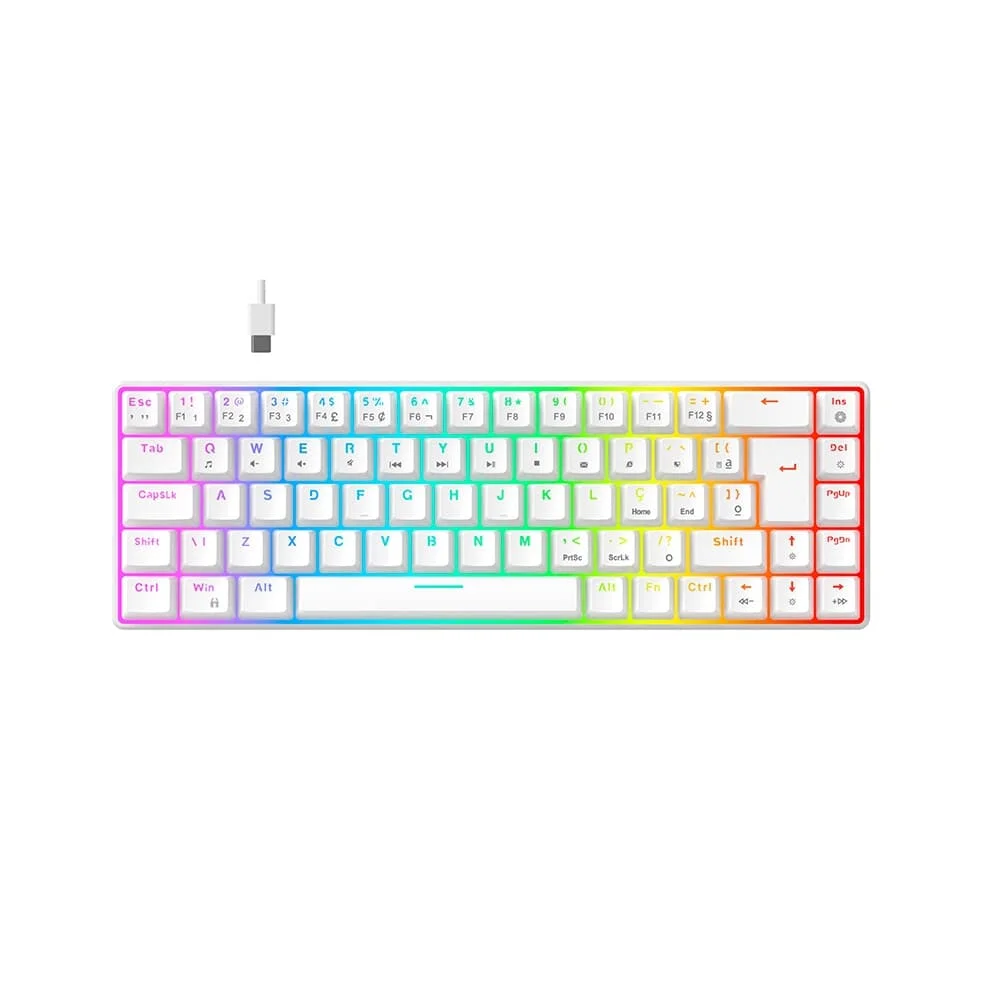 Teclado Gamer Mecânico Hyrax Thunder Pro 65% RGB Switch Brown ABNT2 Branco HCK65W-BROWN-RGB