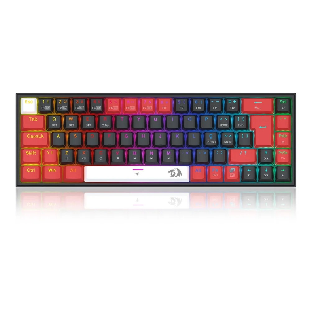 Teclado Gamer Mecânico Redragon Castor Pro RGB Sem Fio Switch Brown Preto/Vermelho/Branco K631RGB-PRO-BRW