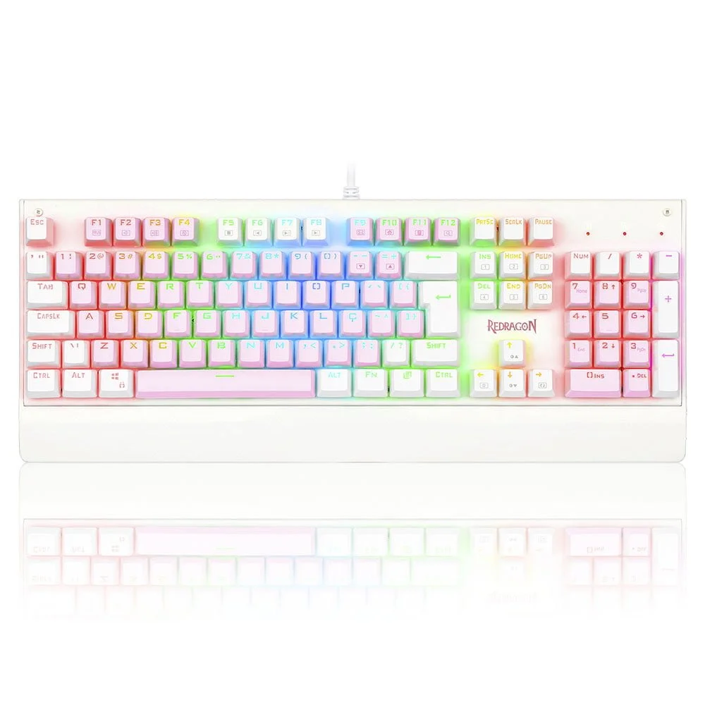 Teclado Gamer Mecânico Redragon Kala Switch Brown Branco e Rosa