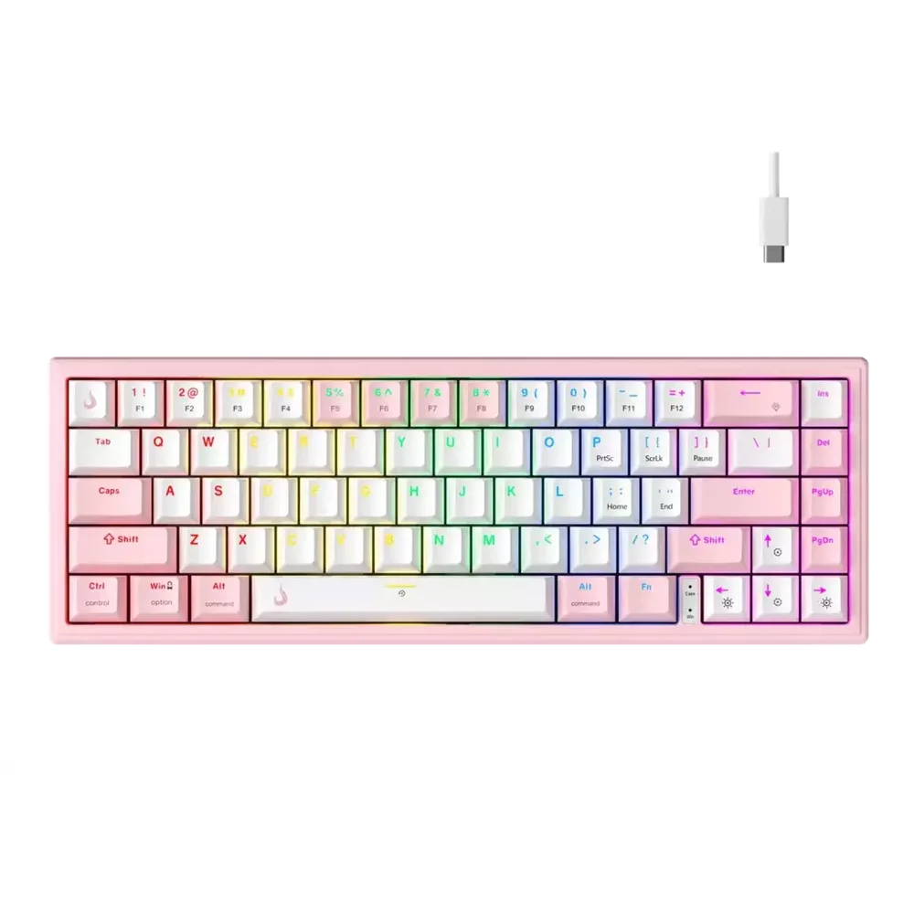 Teclado Gamer Mecânico Rise Mode GM1 Pro RGB Switch Outemu Blue Branco e Rosa RM-TCM-GM1P-WPBLUE