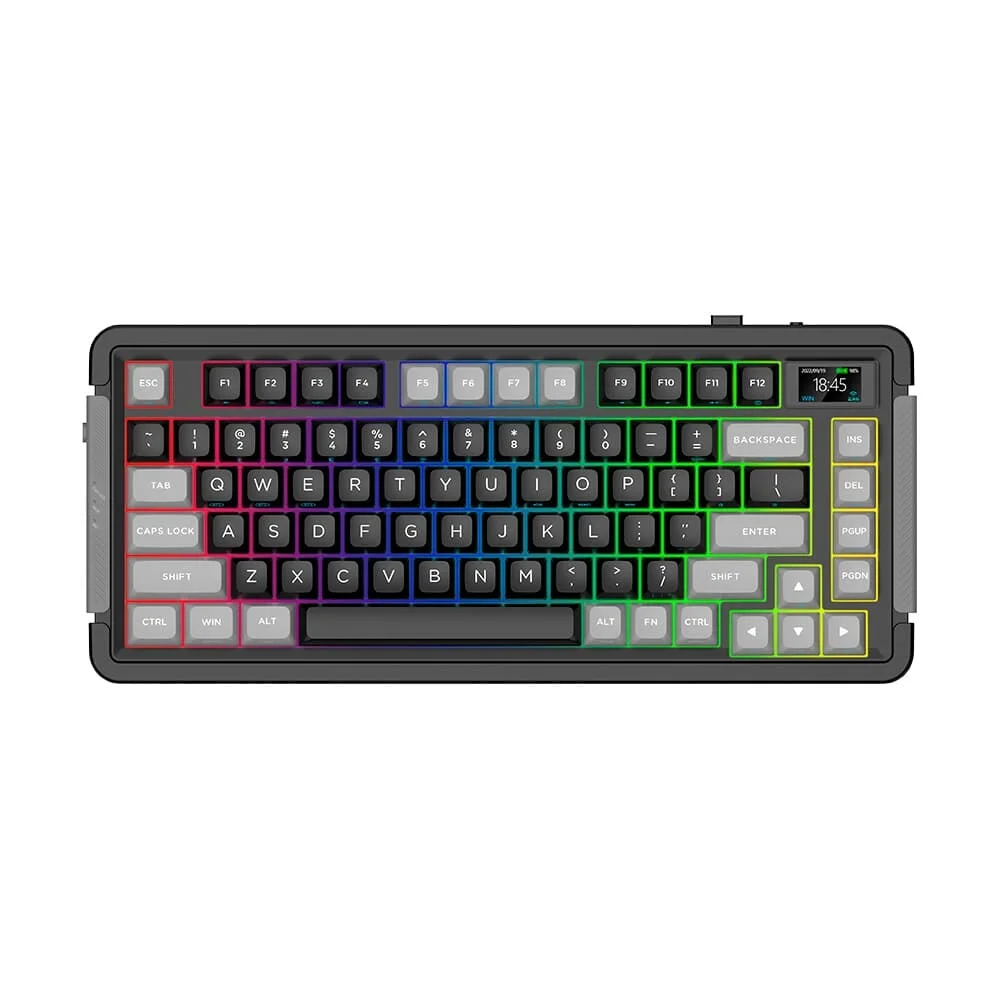 Teclado Gamer Mecânico APLUS Gasket Zion Sem Fio Bluetooth RGB LCD Switch Gateron Amarelo AKW500