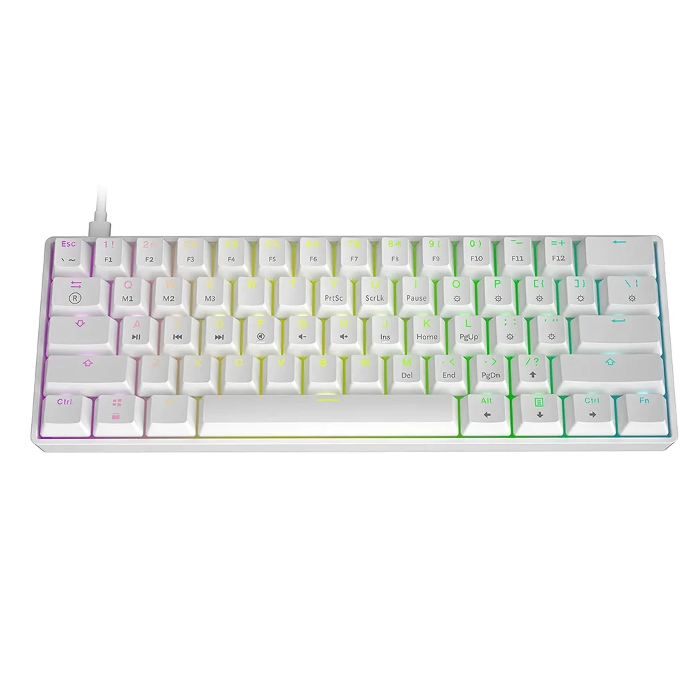Teclado Gamer Mecânico Skyloong GK61 RGB Switch Gateron Yellow Branco