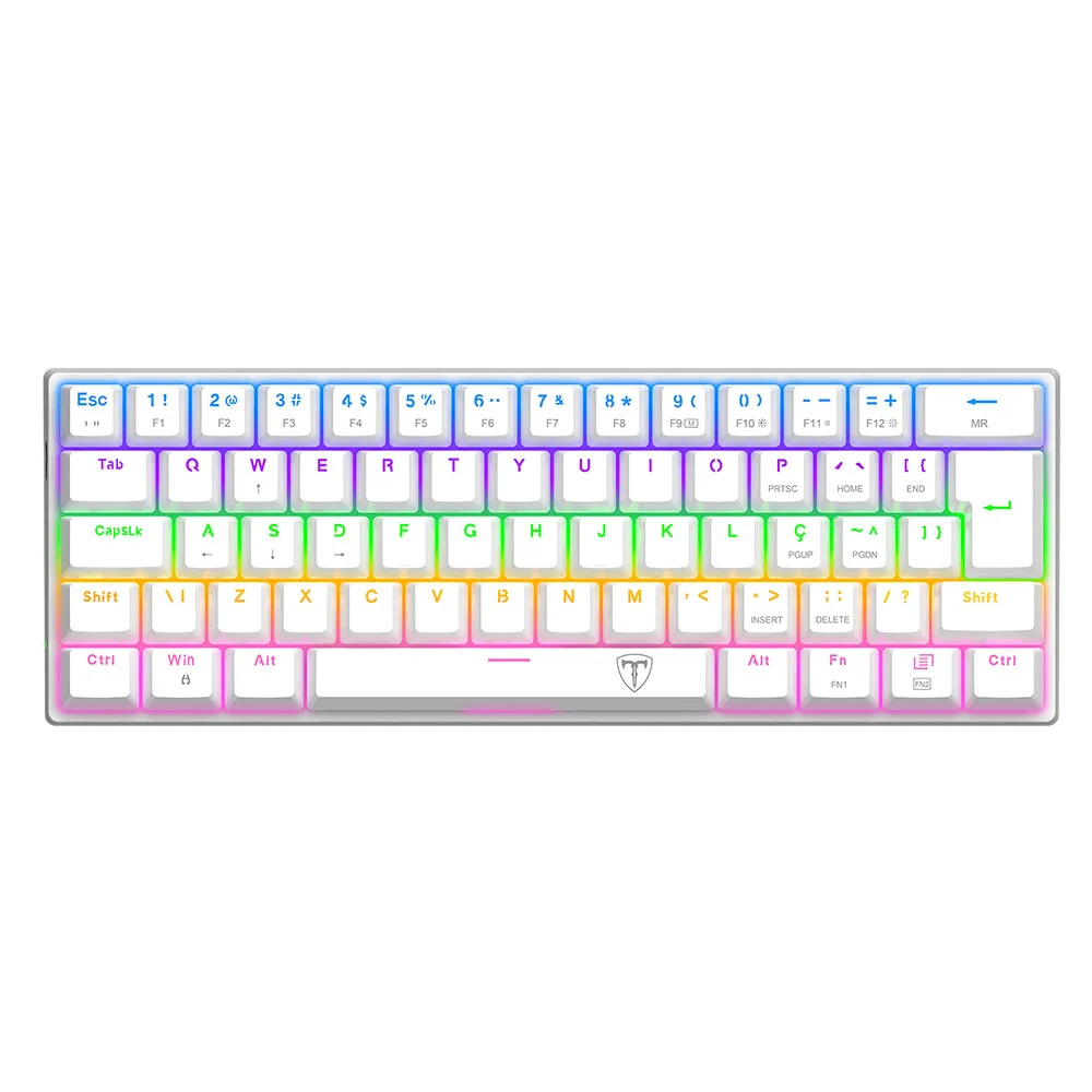Teclado Gamer Mecânico T-Dagger Arena Rainbow Switch Brown Dust-Proof Branco T-TGK321W-BR