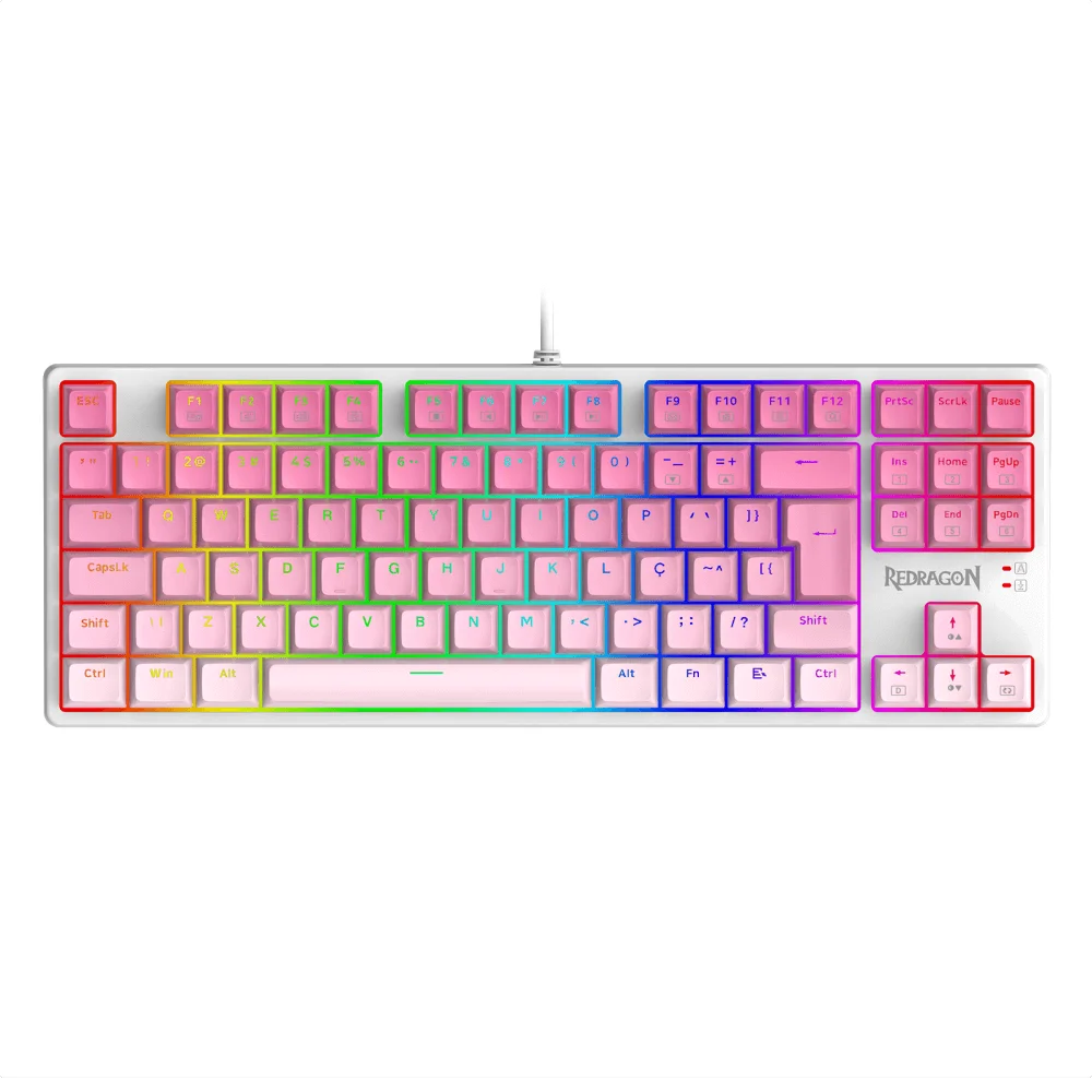 Teclado Gamer Mecânico Redragon Daksa RGB Switch Brown Branco e Rosa K576GP-RGB