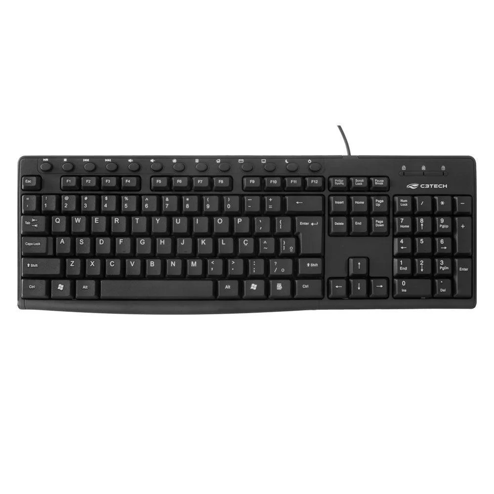 Teclado Multimídia C3tech Resistente à Água USB ABNT3 Preto KB-M30BK