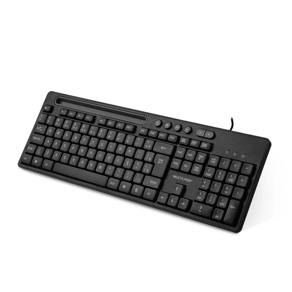 Teclado Multimídia Office USB com Apoio para Smartphone Preto TC262