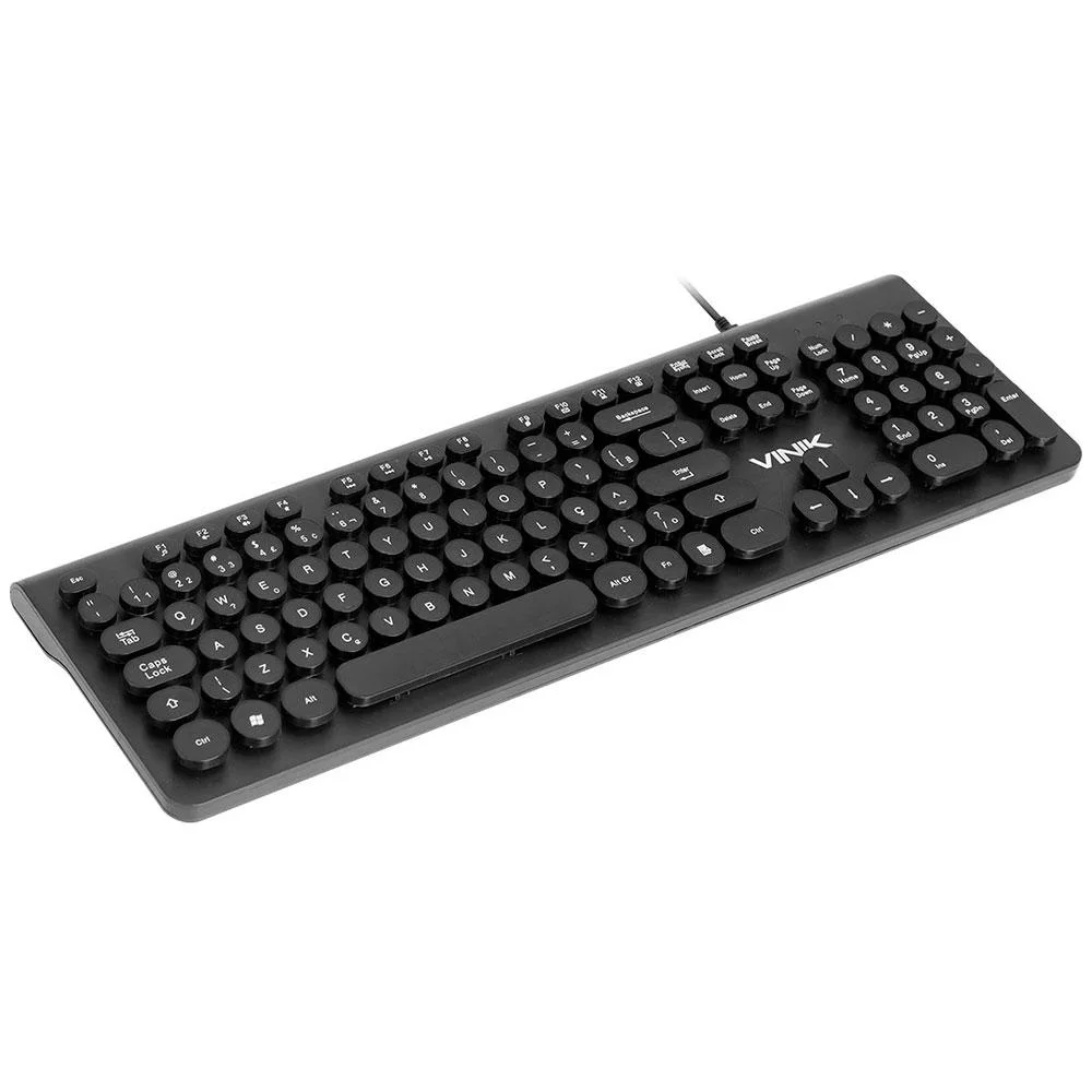 Teclado Multimídia Vinik USB Teclas Redondas ABNT2 Preto DC100P