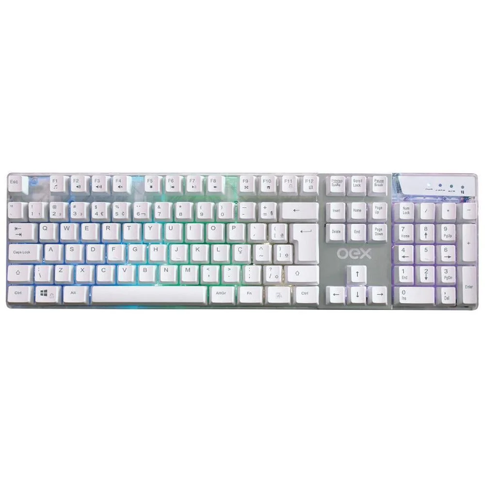 Teclado Gamer OEX Prismatic LED Rainbow ABNT2 Branco TC205