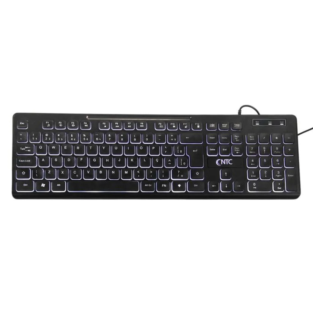 Teclado Membrana NTC Office Retroiluminado LED Branco Com Fio ABNT2 Preto