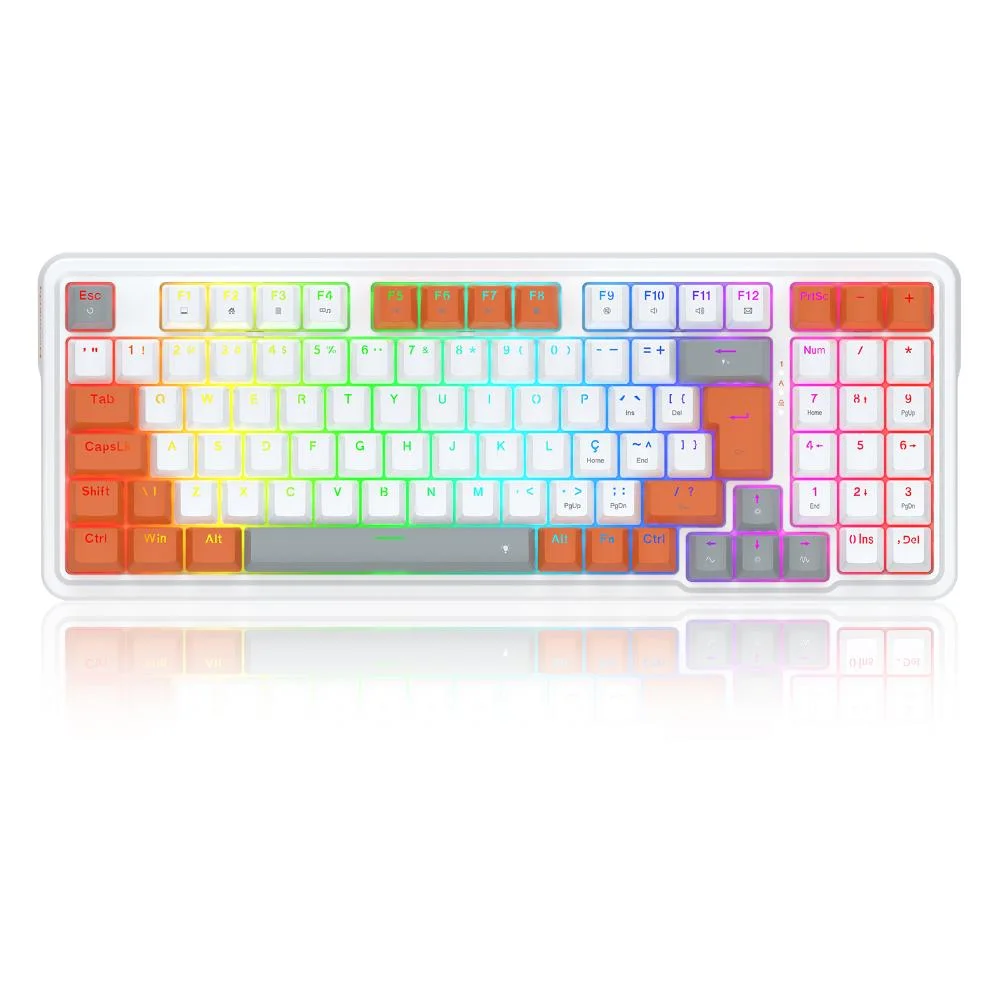 Teclado Mecânico Redragon Gloria RGB Switch Red ABNT2 Branco e Laranja