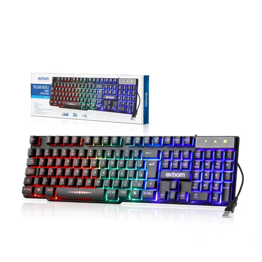 Teclado Semi-Mecânico Exbom Battle Gamer LED RGB Anti-Ghosting ABNT2 BK-151C