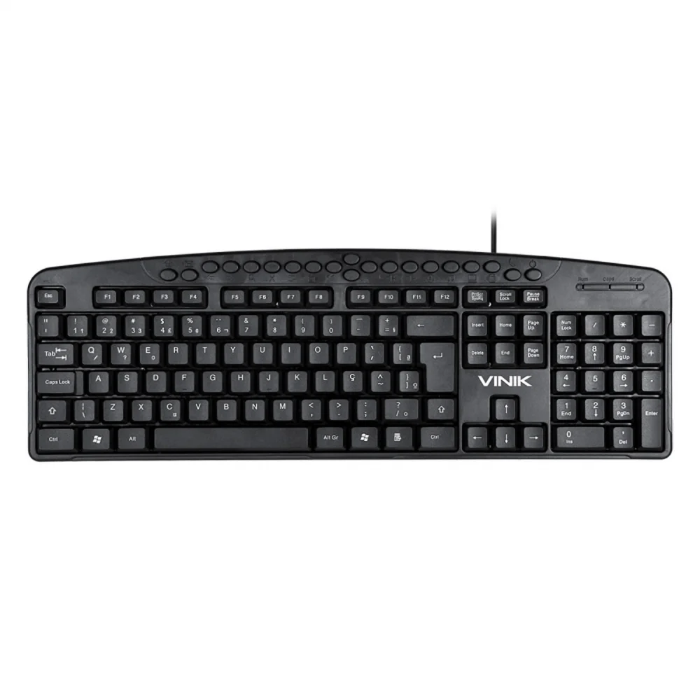 Teclado Multimídia Vinik Dynamic USB 107 + 20 Teclas ABNT2 Resistente à Água 1.8m Preto DT141