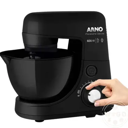 Batedeira Planetária Arno Nova Deluxe 600W 4L 8 Velocidades 2 Batedores Preta 110V SX34