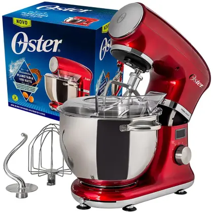 Batedeira Planetária Digital Oster Multifuncional 5L Bowl Inox Vermelha 220V OBAT911