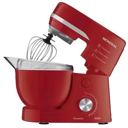 Batedeira Planetária Mondial 700W com 3 Batedores Vermelha BP-03
