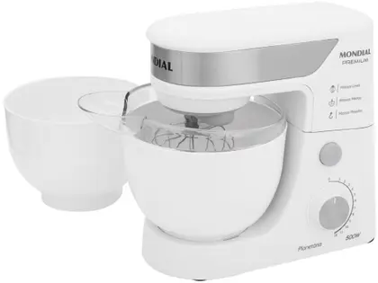 Batedeira Planetária Mondial Premium 500W 12 Velocidades Branco/Inox