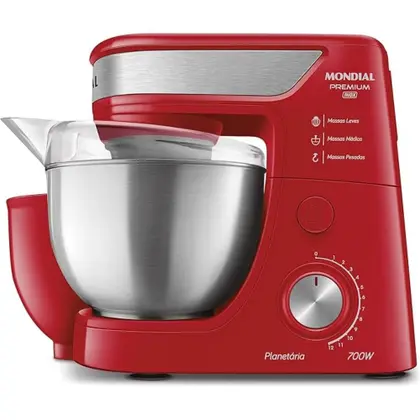 Batedeira Planetária Mondial Premium 700W 4.5L Vermelho/Inox 127V BP-02P-R-TI