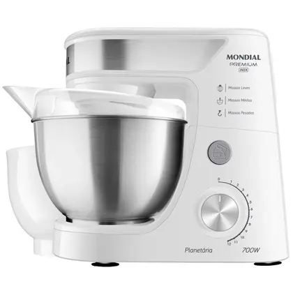 Batedeira Planetária Mondial Premium 700W 4.5L Tigela Inox Branca 220V BP-02P-W-TI