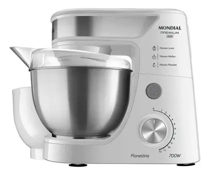 Batedeira Planetária Mondial Premium 700W Inox Branco/Inox BP-02P-W-TI