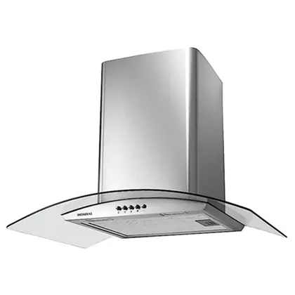 Coifa de Parede Mondial Vidro Curvo 60cm Aço Escovado com LED 250W 127V