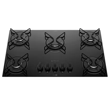 Cooktop a Gás Atlas Agile Up 5 Bocas Mesa de Vidro Mega Chama Preto Bivolt