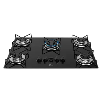 Cooktop a Gás Fischer Fit Line 5 Bocas Mesa de Vidro Trempe Esmaltada Aramado Preto Bivolt