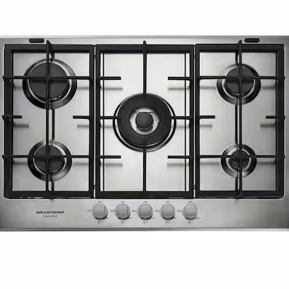 Cooktop a Gás Brastemp Gourmand 5 Bocas Inox Duplachama Trempe de Ferro Fundido BDK75DR