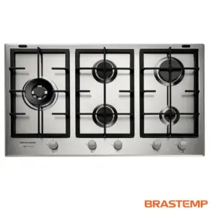 Cooktop a Gás Brastemp Gourmand 5 Bocas Inox Duplachama Trempe de Ferro Fundido BDK90DR Cooktop a Gás Brastemp Gourmand 5 Bocas Inox Duplachama Trempe de Ferro Fundido BDK90DR