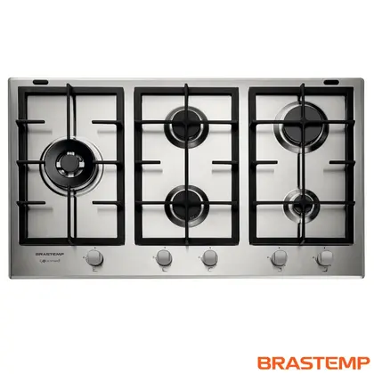 Cooktop a Gás Brastemp Gourmand 5 Bocas Inox Duplachama Trempe de Ferro Fundido BDK90DR