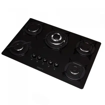Cooktop a Gás Fogatti 5 Bocas Tripla Chama Mesa de Vidro 6mm