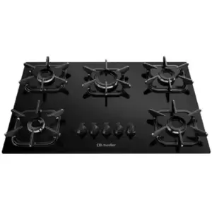 Cooktop a Gás Mueller 5 Bocas Ultra Chama Preto Bivolt Cooktop a Gás Mueller 5 Bocas Ultra Chama Preto Bivolt