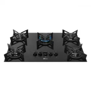 Cooktop a Gás Fischer Fit Line 5 Bocas Trempe Iron Mesa de Vidro Preto 36325 Cooktop a Gás Fischer Fit Line 5 Bocas Trempe Iron Mesa de Vidro Preto 36325