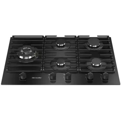 Cooktop a Gás Mueller 5 Bocas Mesa de Vidro Tripla Chama Bivolt MCG5BM