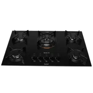 Cooktop a Gás Atlas U Top 5 Bocas Mesa de Vidro Tripla Chama Preto Bivolt Cooktop a Gás Atlas U Top 5 Bocas Mesa de Vidro Tripla Chama Preto Bivolt