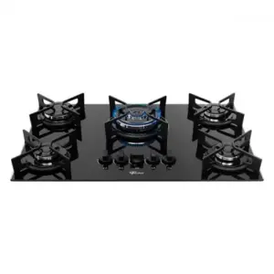 Cooktop a Gás Fischer Fit Line TC 5 Bocas Trempe Iron Vidro Preto Cooktop a Gás Fischer Fit Line TC 5 Bocas Trempe Iron Vidro Preto