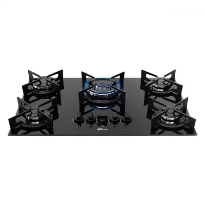 Cooktop a Gás Fischer Fit Line TC 5 Bocas Trempe Iron Vidro Preto