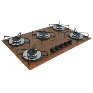Cooktop a Gás Chamalar 5 Bocas Ultra Chama Amadeirado Escuro Cooktop a Gás Chamalar 5 Bocas Ultra Chama Amadeirado Escuro