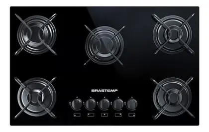 Cooktop a Gás Brastemp 5 Bocas Metal e Vidro 73x46x8.6cm