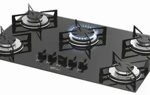 Cooktop a Gás Fischer 5 Bocas Mesa de Vidro Preto Bivolt Cooktop a Gás Fischer 5 Bocas Mesa de Vidro Preto Bivolt