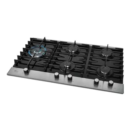 Cooktop a Gás Fischer Platinium 5 Bocas Tripla Chama Trempe de Ferro Fundido Mesa Vidro Bivolt