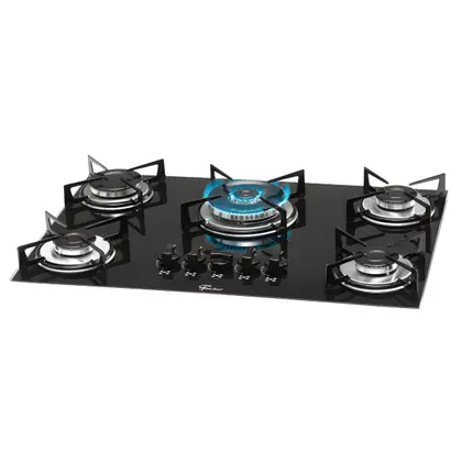 Cooktop a Gás Fischer 5 Bocas Tripla Chama Vidro Preto Bivolt
