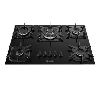 Cooktop a Gás Mueller 5 Bocas Tripla Chama Mesa de Vidro Bivolt