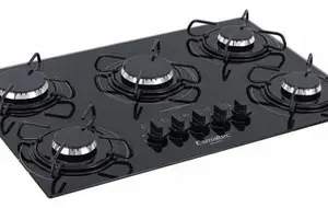 Cooktop a Gás Esmaltec Gourmet 5 Bocas Vidro Bivolt 55x68x46 cm Cooktop a Gás Esmaltec Gourmet 5 Bocas Vidro Bivolt 55x68x46 cm