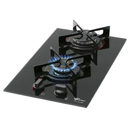 Cooktop a Gás Fischer Fit Line 2 Bocas Preto Mesa de Vidro Design Compacto Bivolt