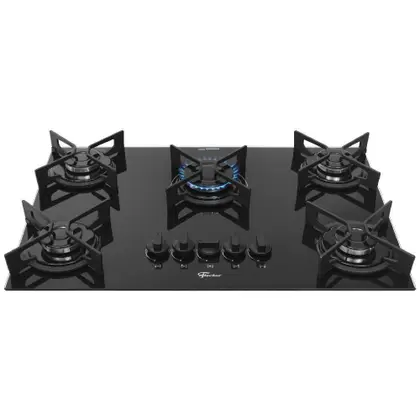 Cooktop a Gás Fischer Fit Line 5 Bocas TC Trempe Iron Vidro Preto Bivolt 36325102672