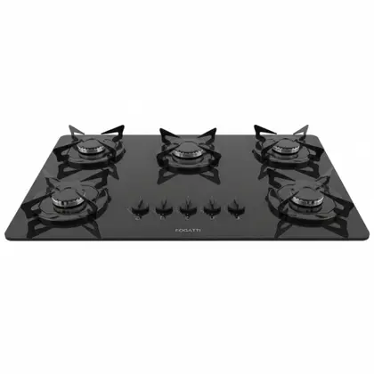 Cooktop a Gás Fogatti 5 Bocas Vidro Preto Flange Esmaltada FGT 5B